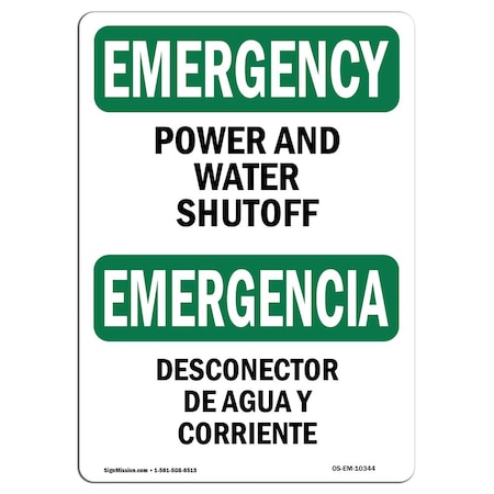 Signmission OSHA Emergency Sign, 18" Height, Aluminum, Power And Water Shutoff, Landscape, EM-A-1824-L-10344 OS-EM-A-1824-L-10344